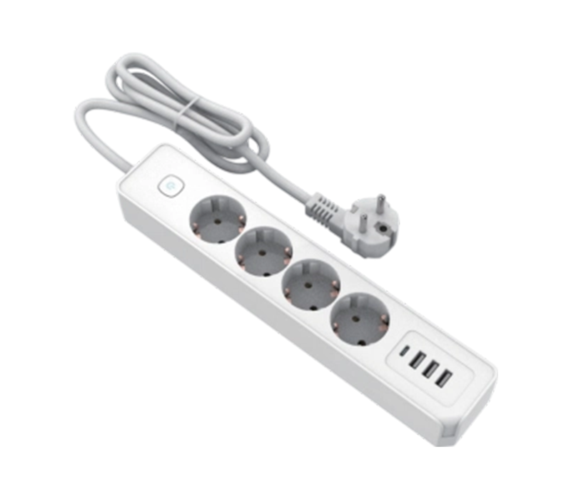 ปลั๊กไฟสไตล์ยุโรป E21-4 4 ช่อง พอร์ต USB-A 3 ช่อง และพอร์ต USB-C 1 ช่อง พร้อมสวิตช์